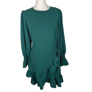 Weepinlee Womens Dresses Small Green Ruffle Trim Wrap Long Sleeve Round Neck